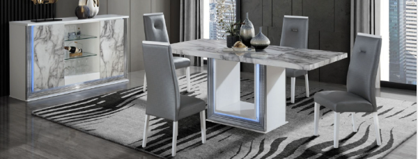 Ylime White Marble Dinning Table + Dinning Chair on Sale