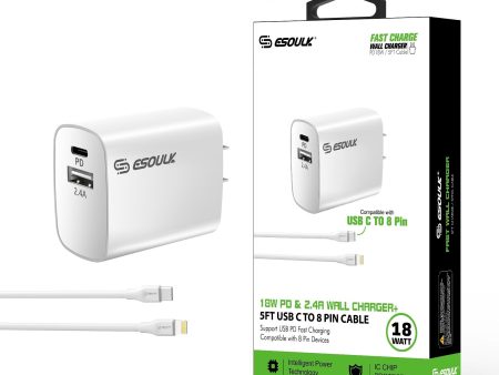 18W Wall Charger PD & USB-A With 5ft C To 8Pin Cable Online Hot Sale