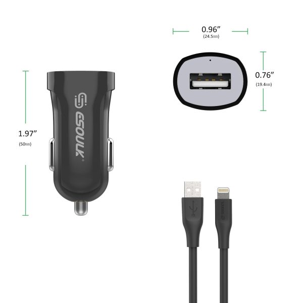 12W 2.4A Car Charger & 3ft Cable For 8Pin Online Sale